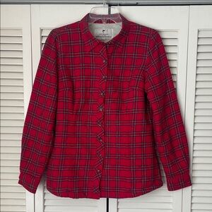 Lee Valley Ireland fleece lined flannel button down shirt Women’s Sz S red plaid